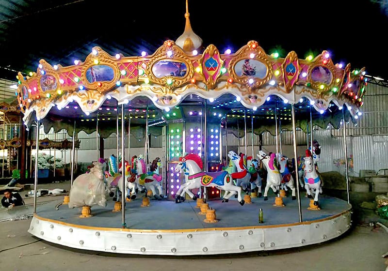 Carousel (Merry-Go-Round)Carousels remain a timeless amusement ride for children.Key Features: Custom animal designs, LED lighting, smooth rotationWhy Invest: Classic appeal, family-friendly, low maintenance