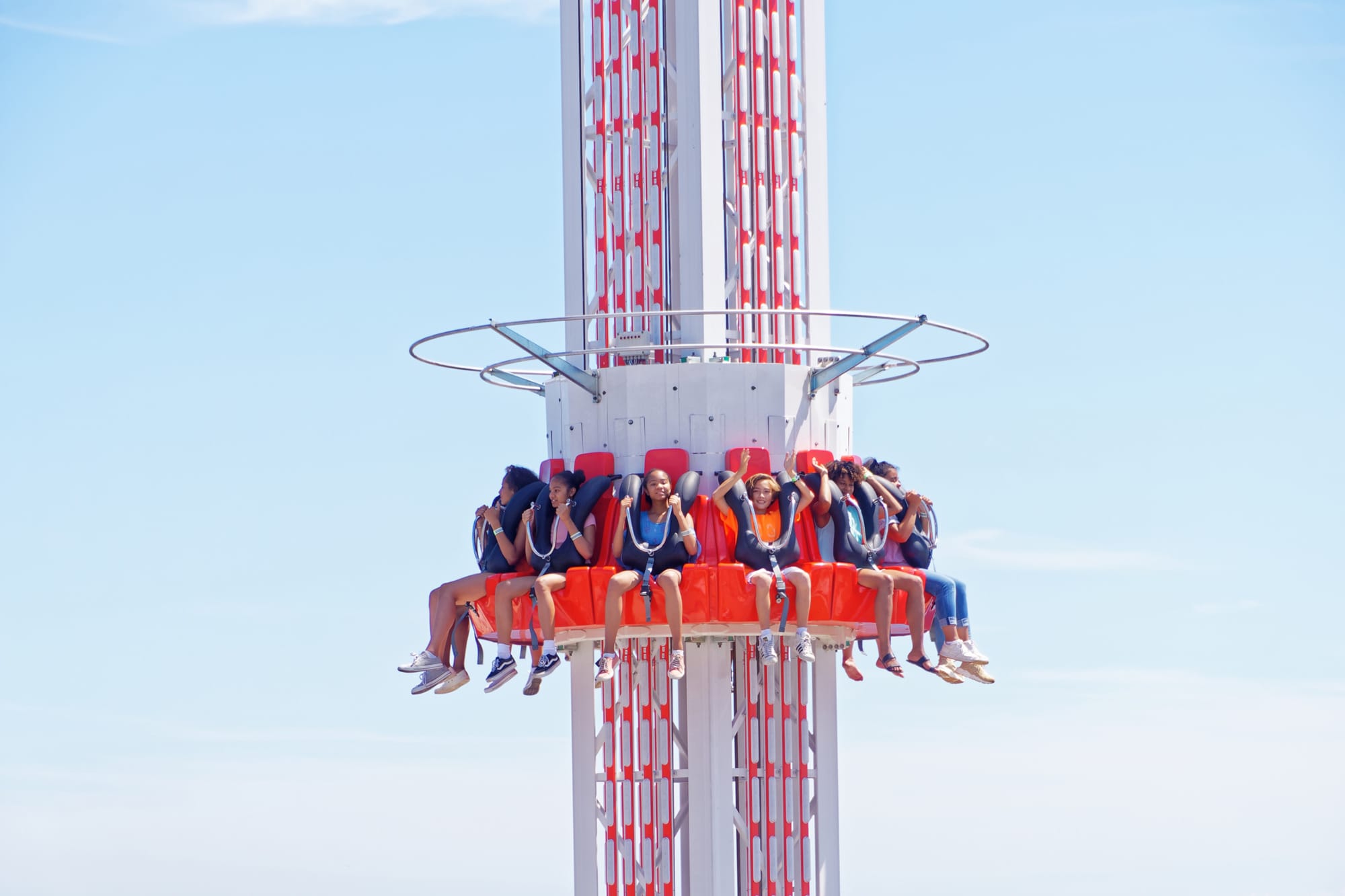 Sky Tower 39 secure passenger seats with monitored over-the-shoulder restraint