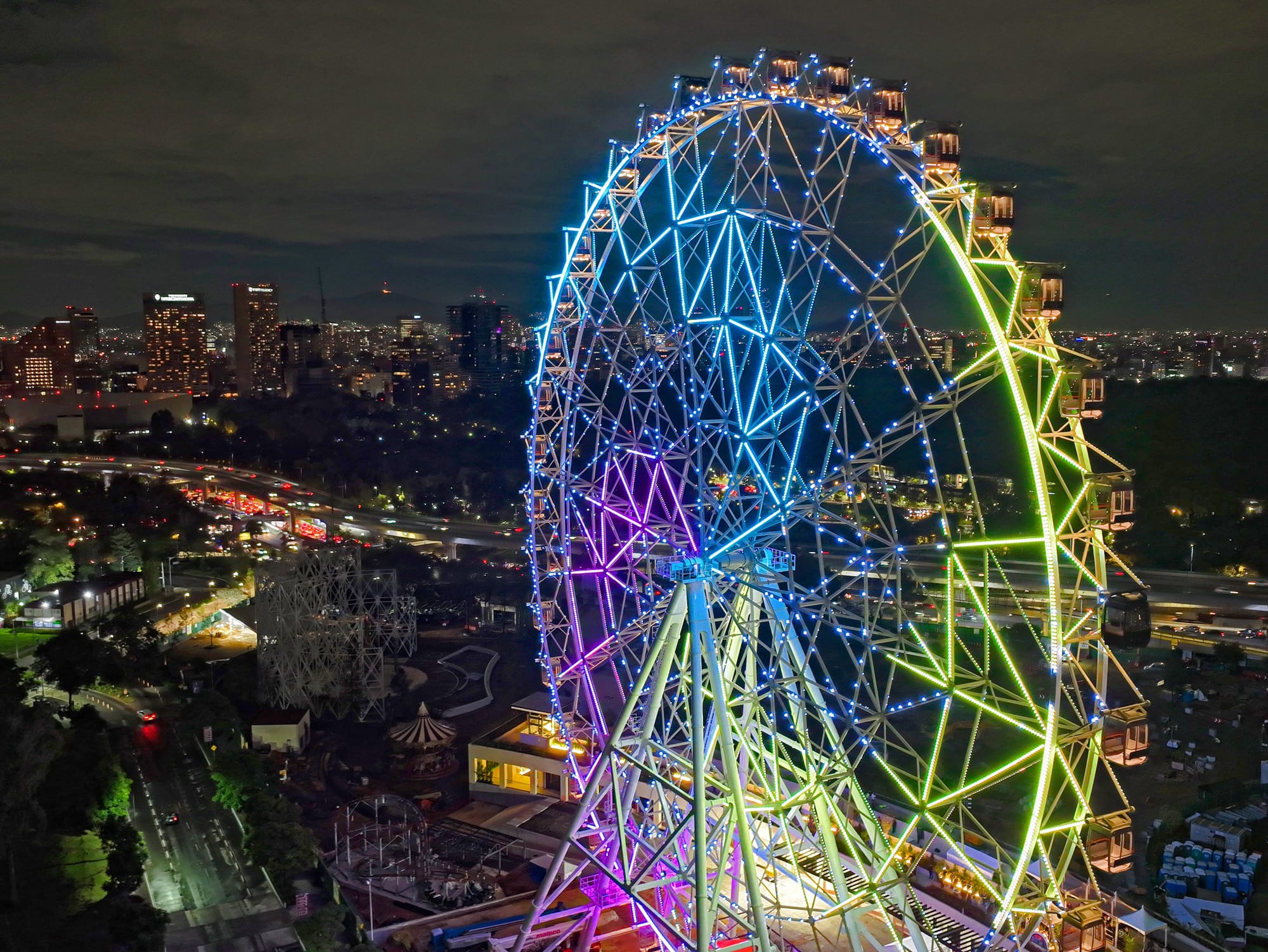 55M Ferris Wheel full view - giant observation wheel with custom lighting