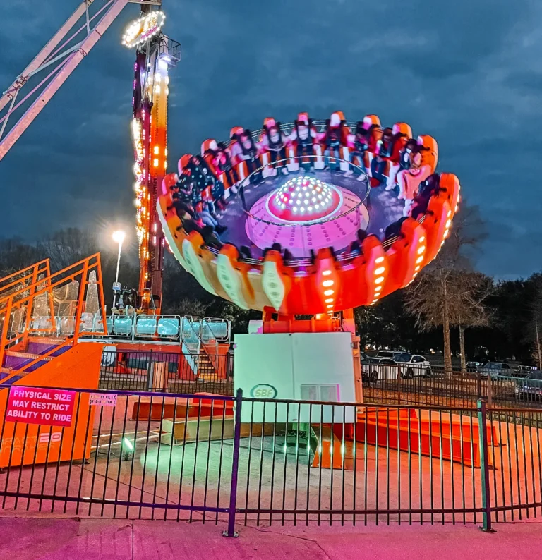 Super Tagada Ride for sale – UFO spin ride in operation with disco lighting