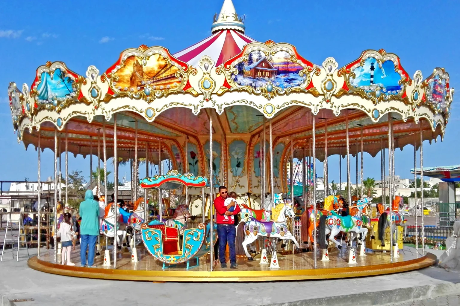 10m Carousel full view – 44 seat amusement park carousel manufacturer