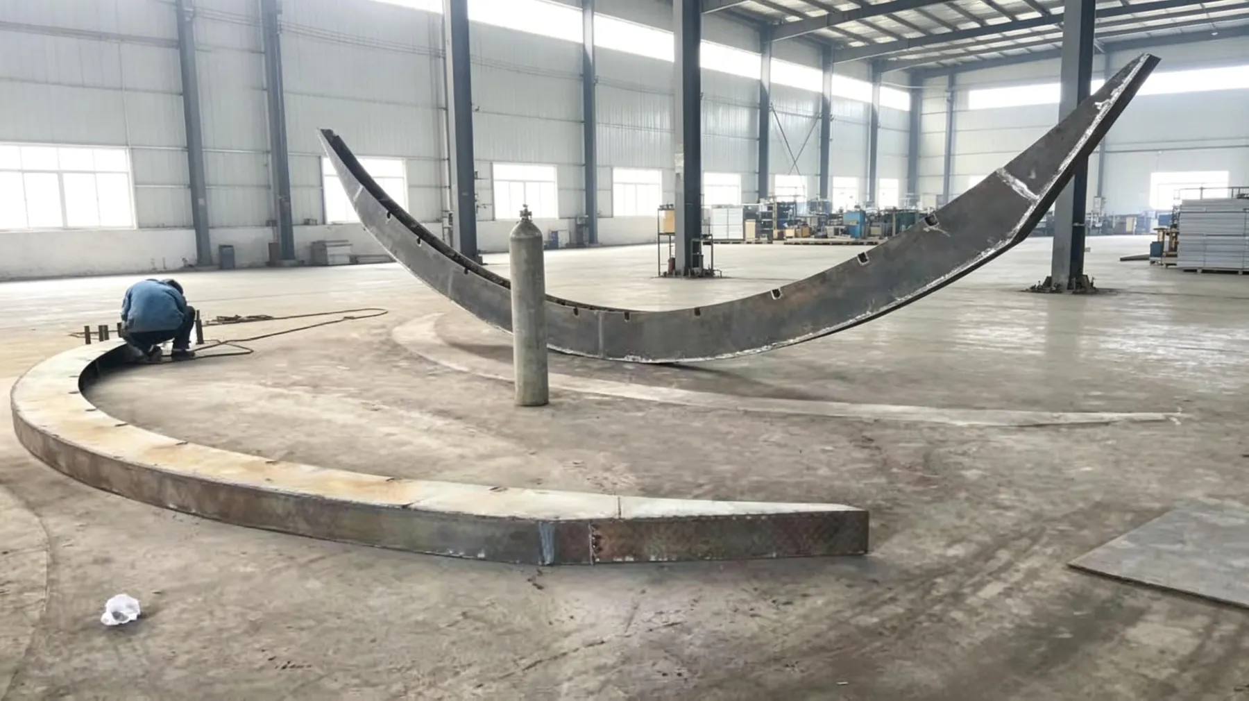 Pirate Ship Ride Manufacturer: Specs, Prices & CIF Cost Swing arm steel structure being fabricated in the factory workshop